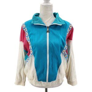 Vintage Casual Isle Womens Petite PS Jacket Windbreaker Blue Pink White Retro